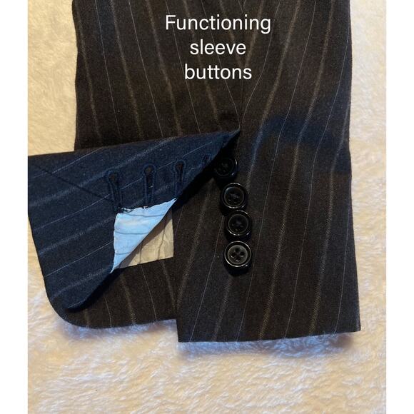 Isaia Napoli 46L 37x31 Gray Stripe Wool Flannel Designer 2 Piece Suit Italy - Picture 5 of 16